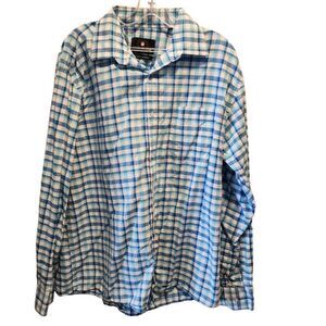 White House Classics Mens Button Down Shirt Plaid Blue Size 44